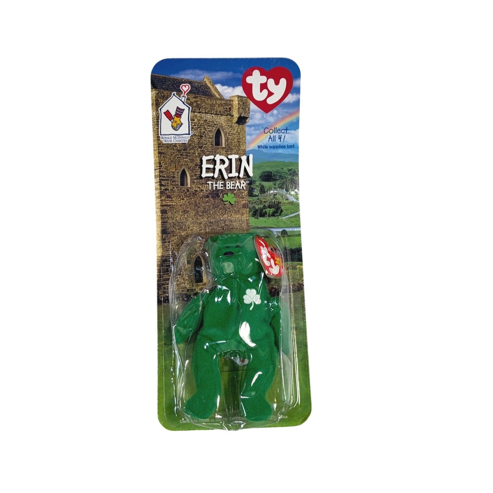 Ty Teenie Beanie Baby Erin the Bear McDonalds 1999 Green Shamrock Sealed NIP‎